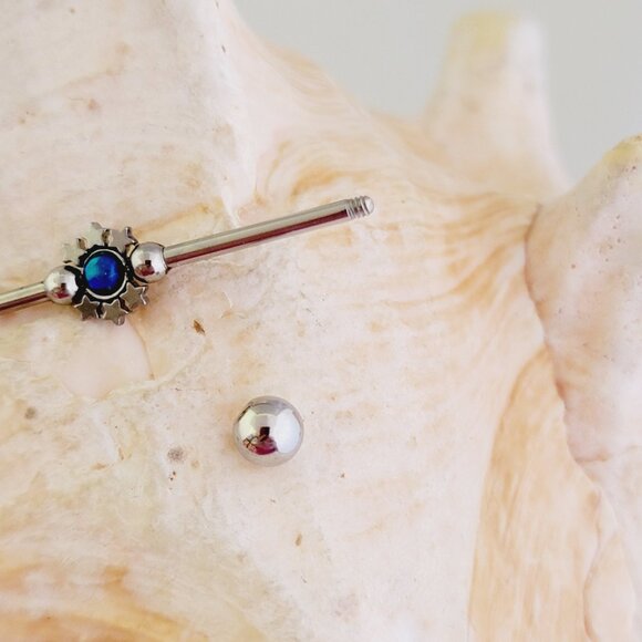 14G Blue opal stars Industrial Barbell NWT Externally Threaded Balls - Picture 5 of 7